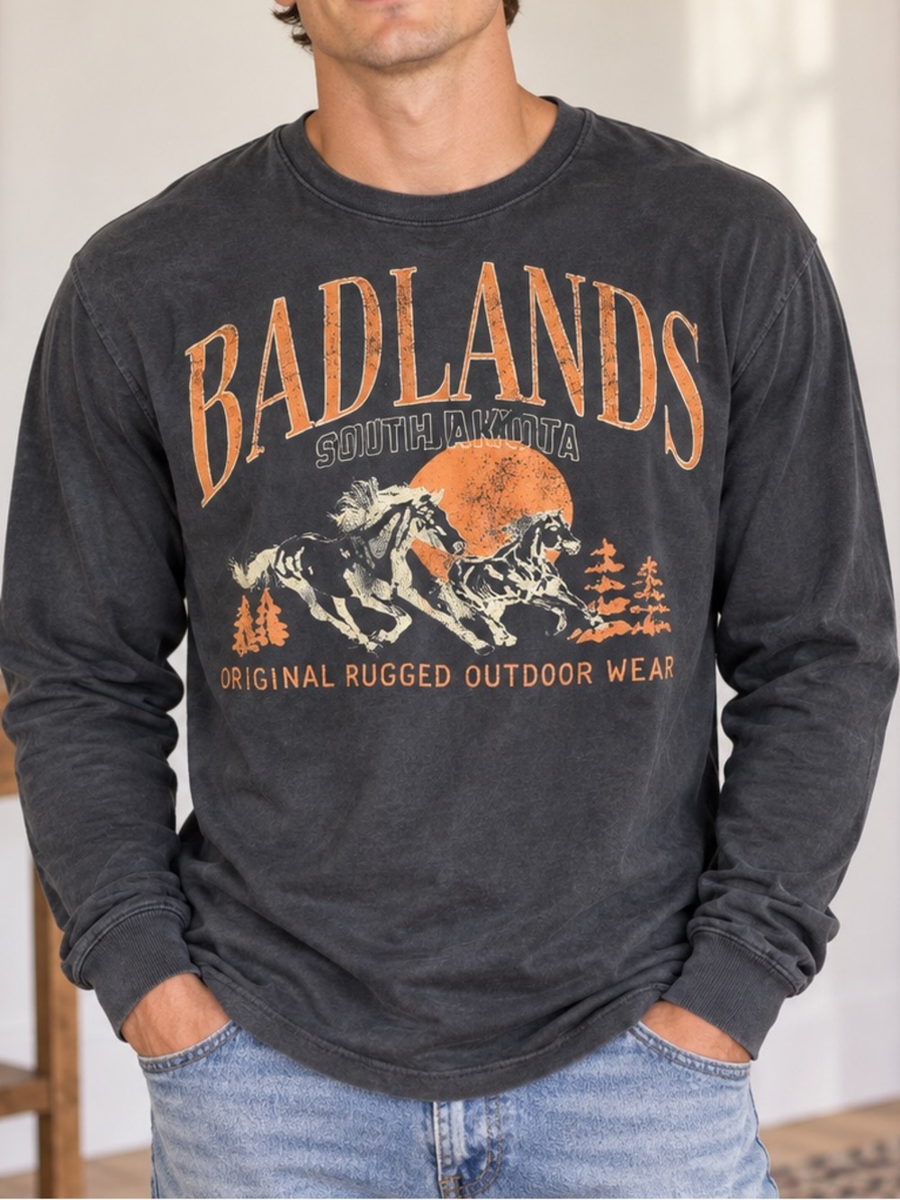 Badlands South Dakota Men’s Long Sleeve Graphic Shirt Size Small